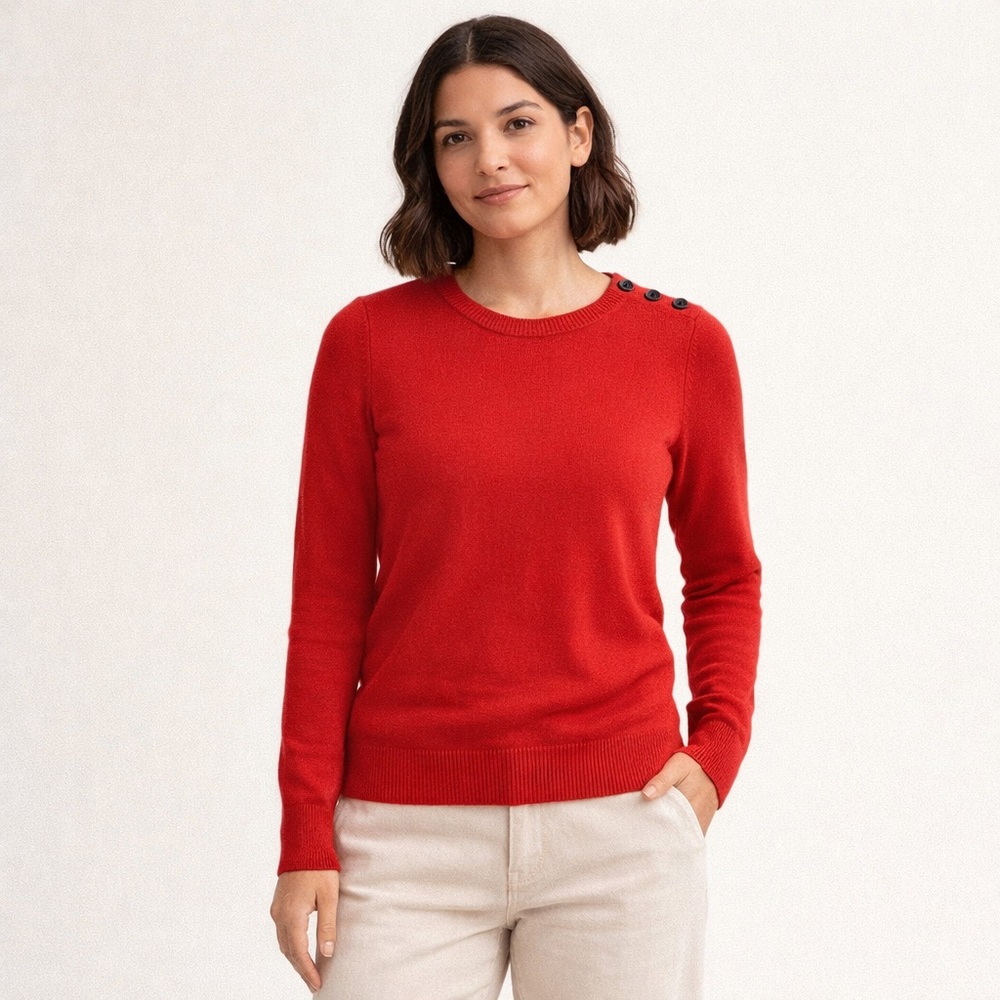 GAP Coral Crewneck Sweater XS | Button Detail Preppy Cotton